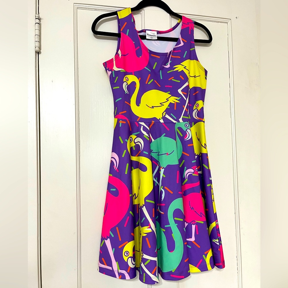 COWCOW Neon Flamingo Print Dress